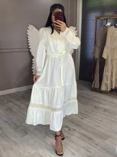 پیراهن جذاب نخی با نوار دوزی گیپور